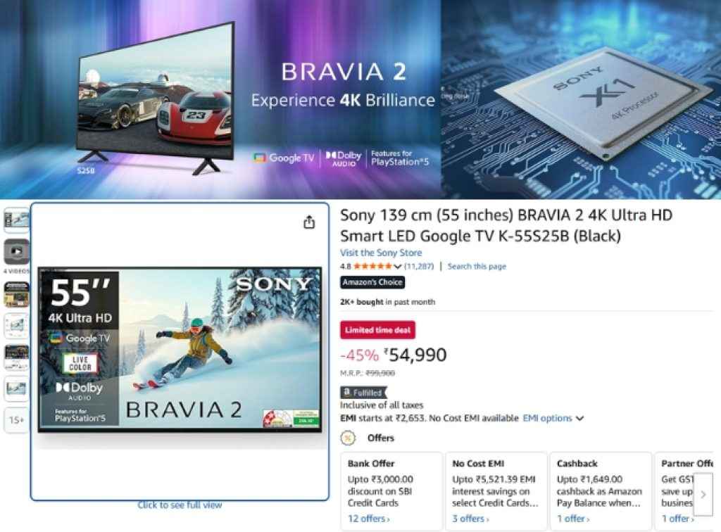 Amazon GFF Sale Sony Smart Tv Deal