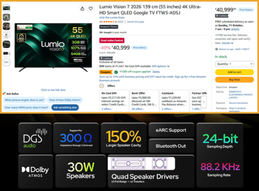 Amazon GIF Sale 2026 Lumio 55 QLED Smart Tv deal