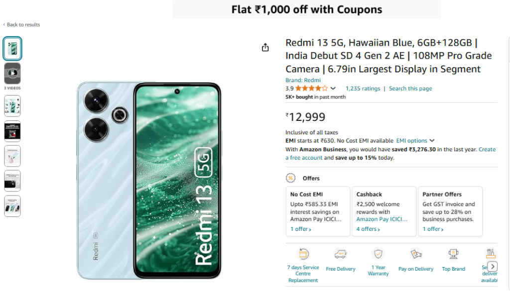 Amazon offers exclusive deal on Redmi 13 5G Smartphone