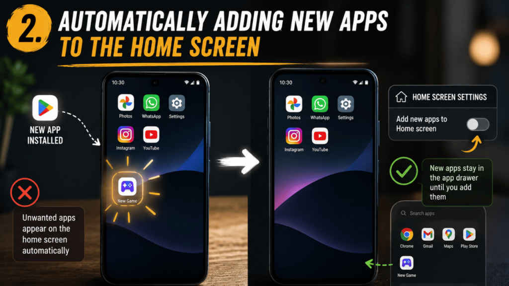 Automatically adding new apps to the home screen