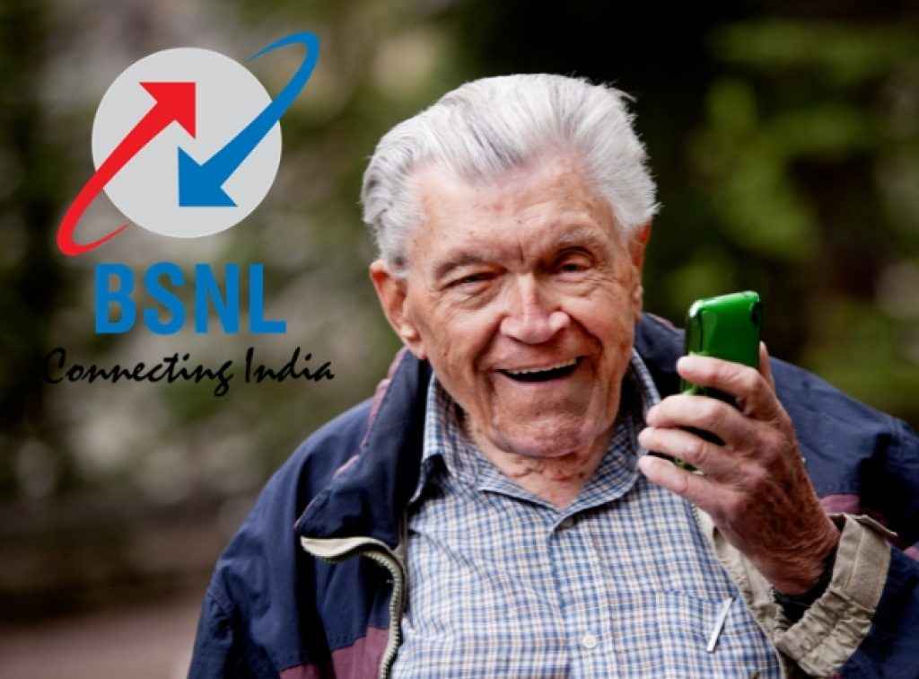 Old man with mobile BSNL logo