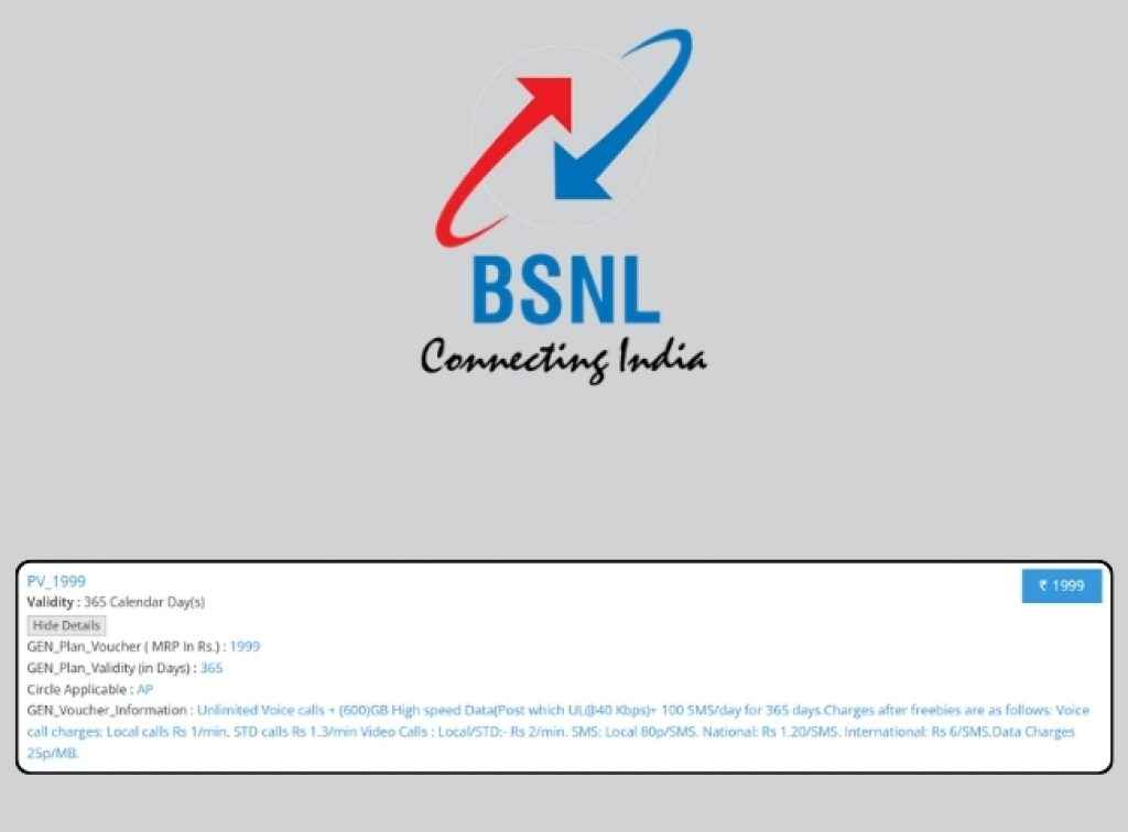 BSNL Rs 1999 plan