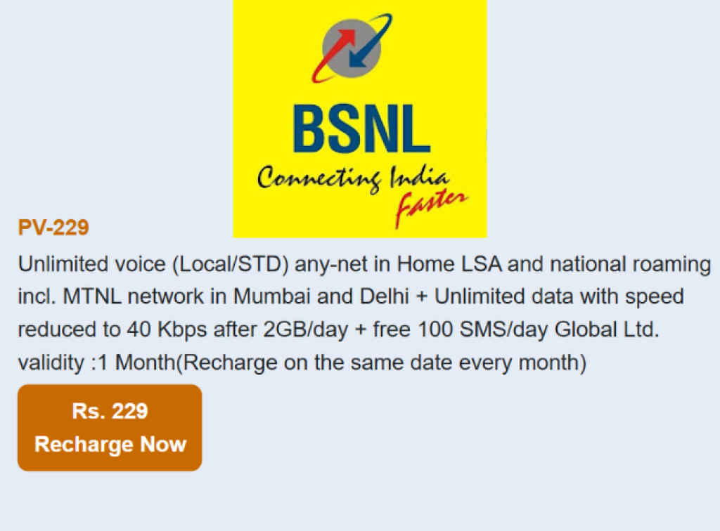 BSNL Rs. 229 Plan Details-
