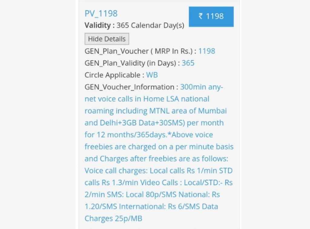 BSNL rs 1198 Plan