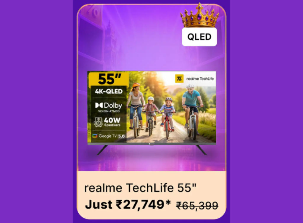 Buy Realme, Motorola and TCL 55 inch Smart TV huge price discount under 30000 on flipkart Goat sale
