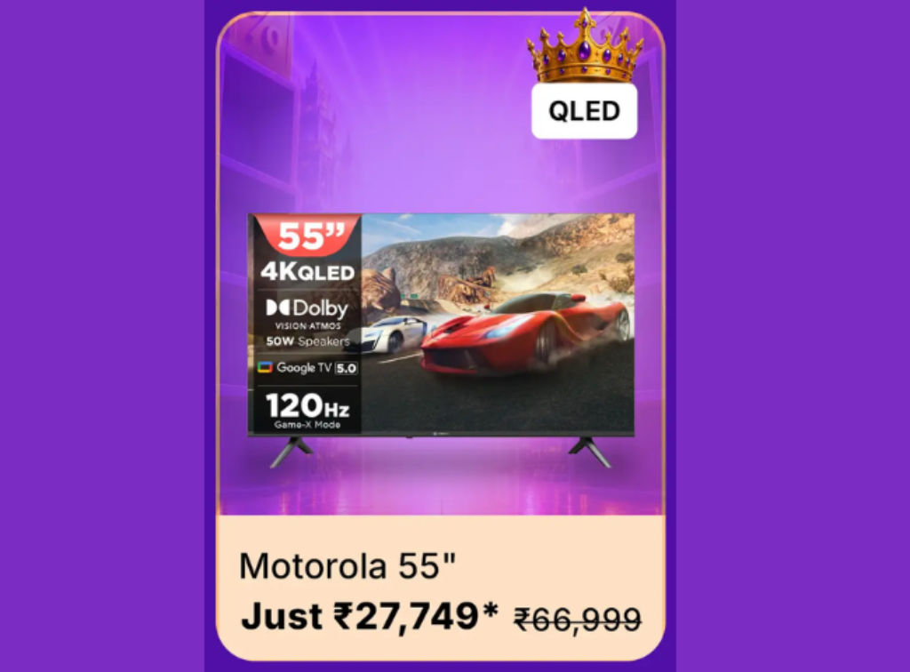 Buy Realme, Motorola and TCL 55 inch Smart TV huge price discount under 30000 on flipkart Goat sale