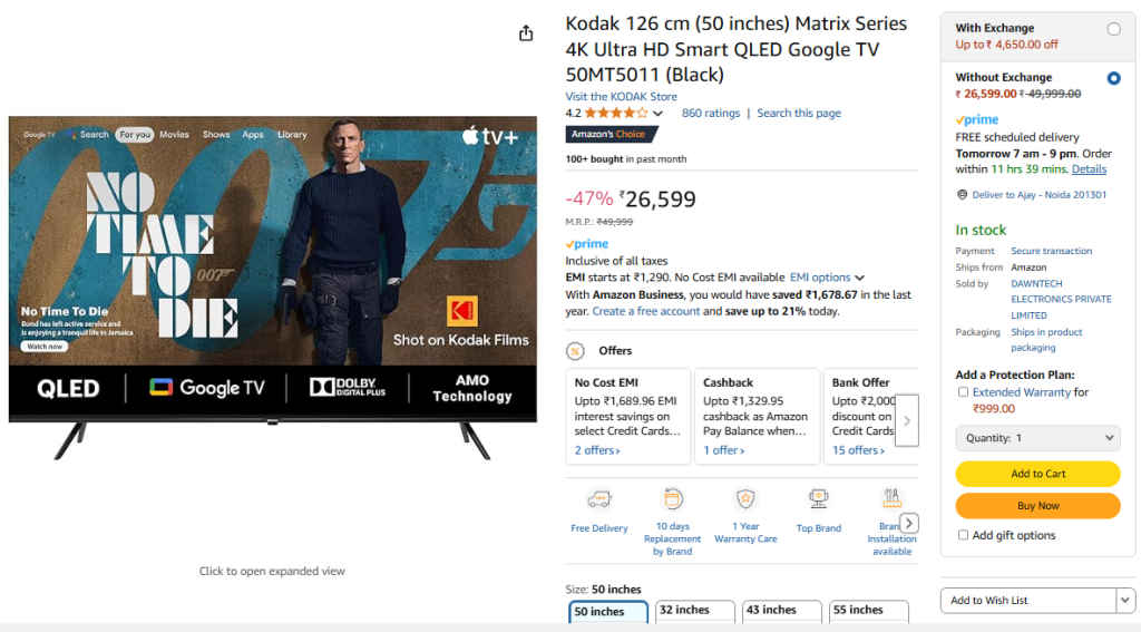 Best Deal on 50 Inch 4K QLED Google TV