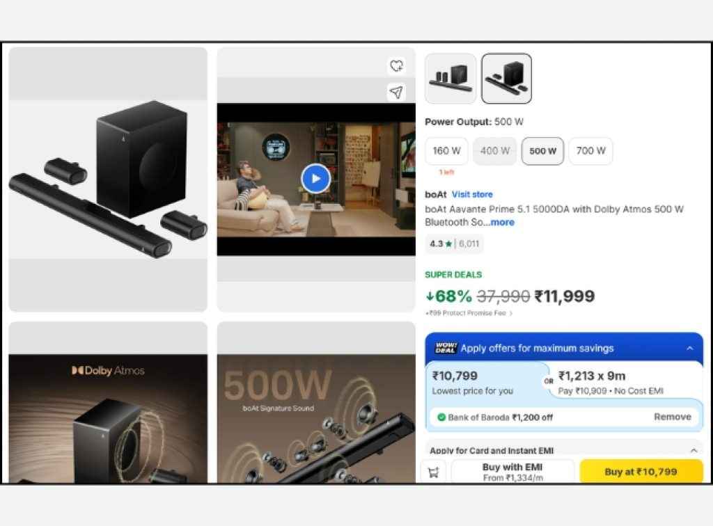 Boat 5.1 Dolby Atmos soundbar Deal on Flipkart