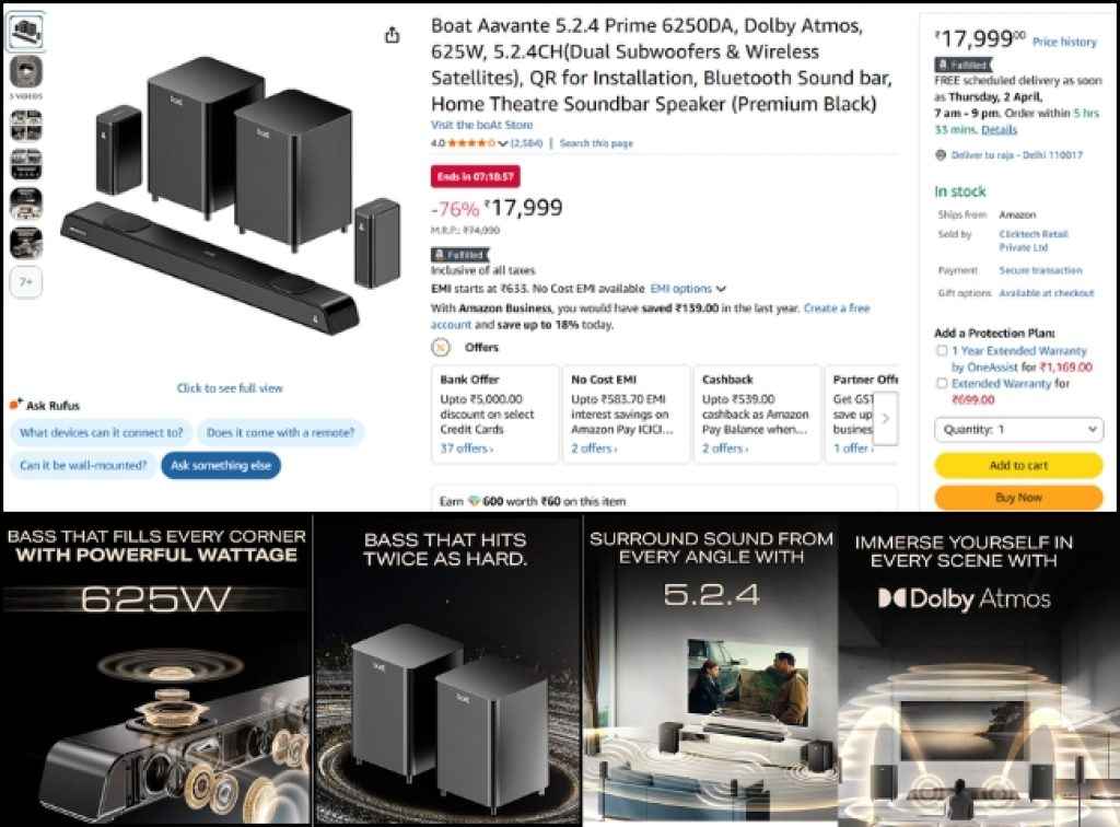 Boat 5.2.4 Dolby Atmos soundbar deal on amazon