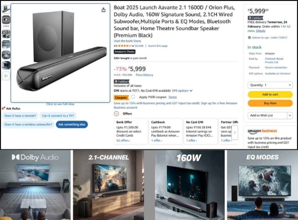 Boat Dolby Audio soundbar deal on amazon