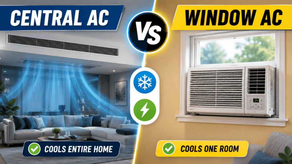 Central AC vs window AC Performance and energy efficiency
