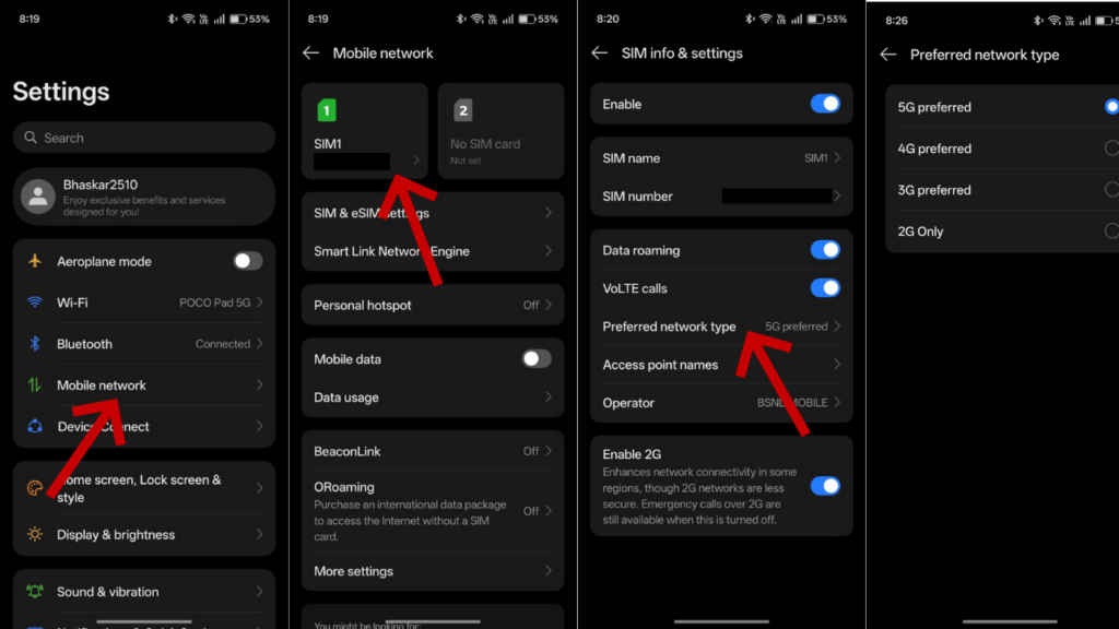 Change preferred network mode