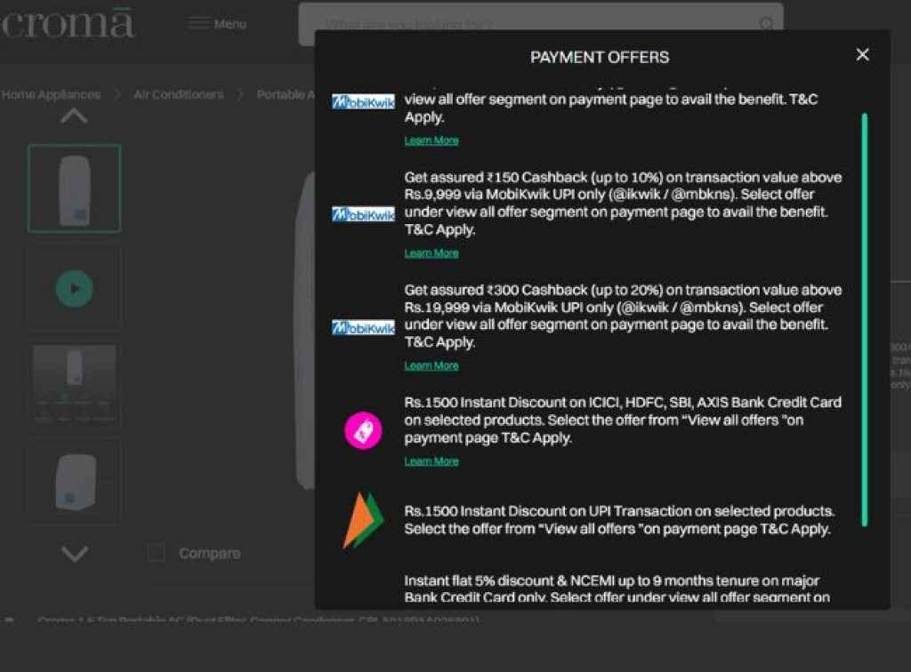 Croma 1.5 Ton Portable AC