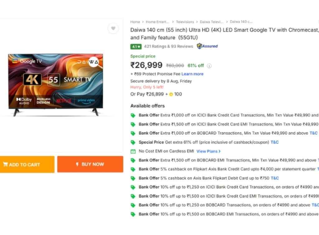 Daiwa 55 inch 4K Smart TV Deal