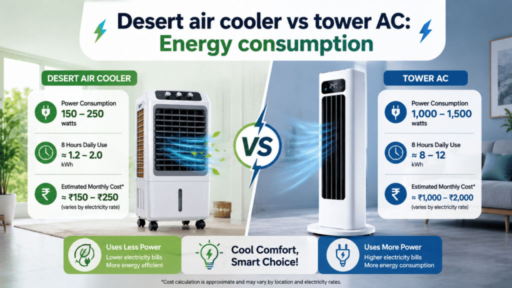Desert air cooler vs tower AC Energy consumption