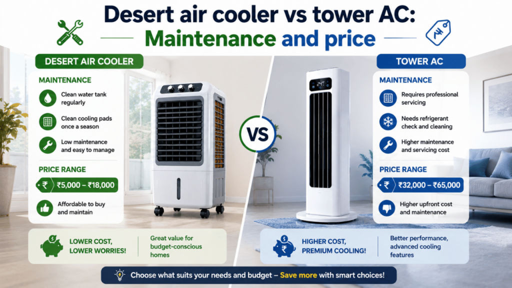 Desert air cooler vs tower AC Maintenance and price