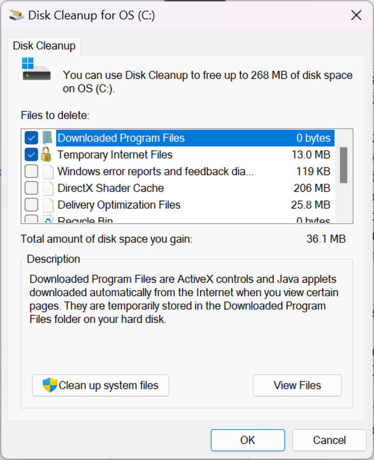 Disk Cleanup for OS in Windows on a High-End Laptop