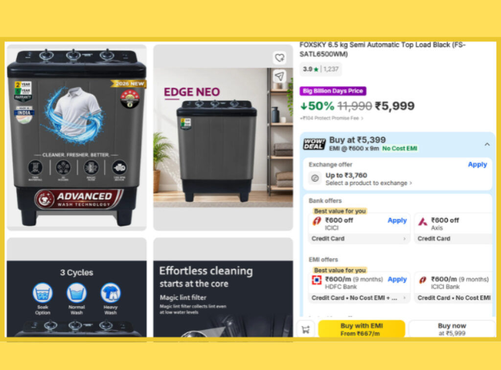 FOXSKY 6.5 kg Washing Machine deal in flipkart sale