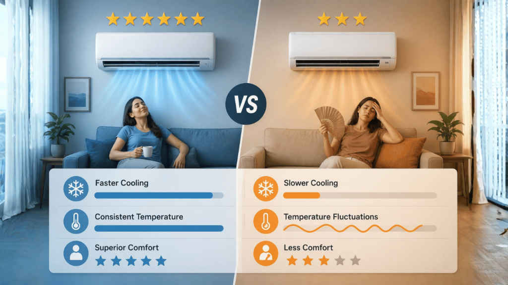 Five star AC vs three star AC Cooling performance and comfort
