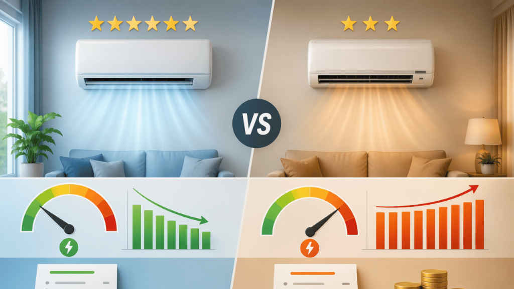 Five star AC vs three star AC Energy use and electricity bill