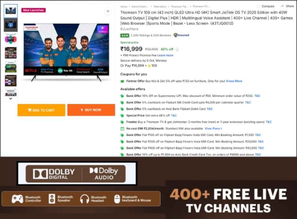 Flipkart BBD Sale 4K QLED Smart Tv