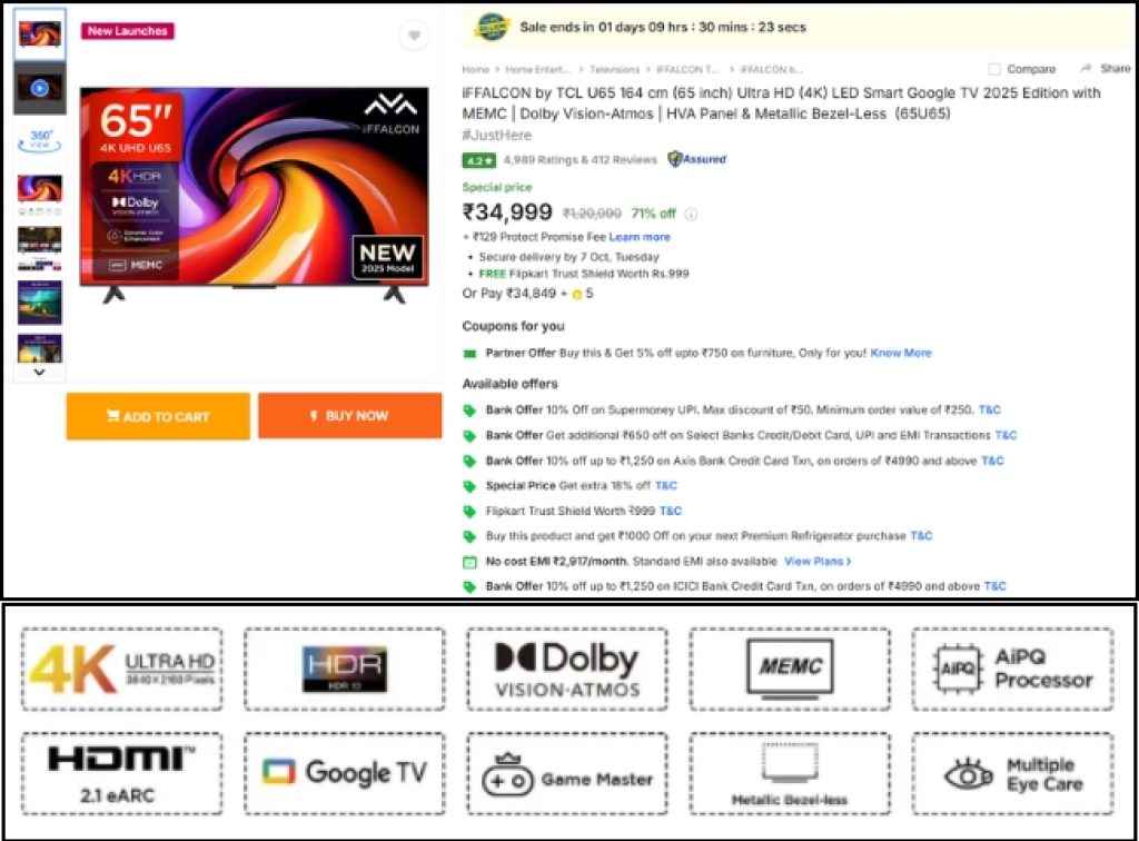 Flipkart BBD Sale 4K Smart Tv