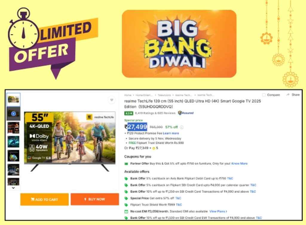 Flipkart Sale QLED Smart Tv deal