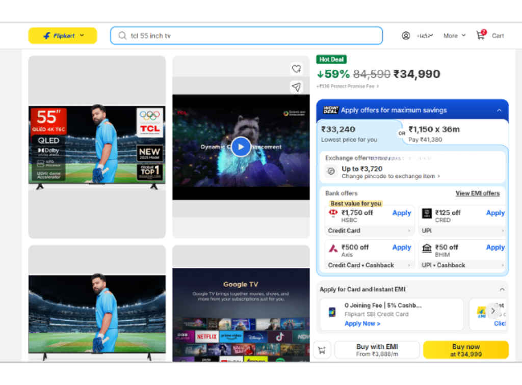 Flipkart offer TCL 55 inch QLED Smart TV at lowest Price drop ever