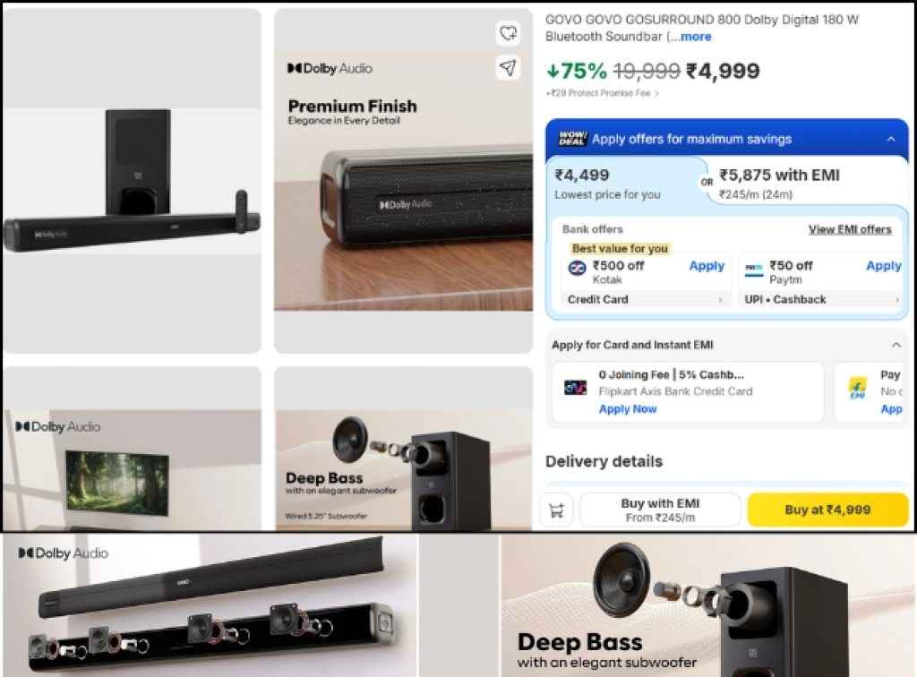 GOVO Dolby Soundbar deal today on flipkart