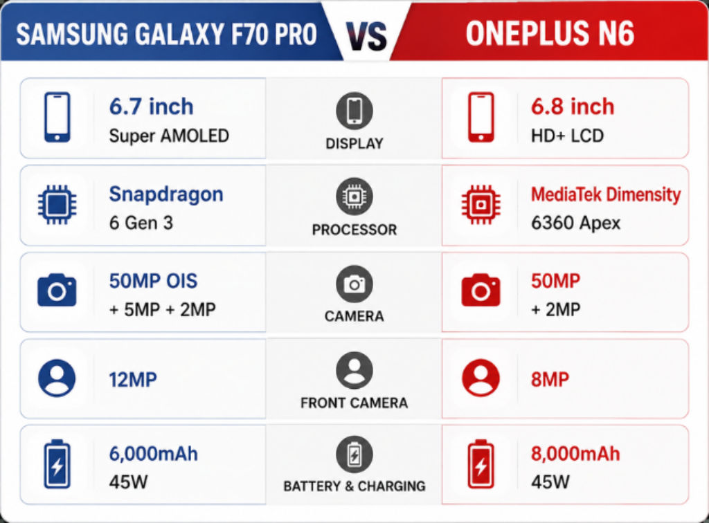 Samsung Galaxy F70 Pro and OnePlus N6 Compared Which Is the Better Choice