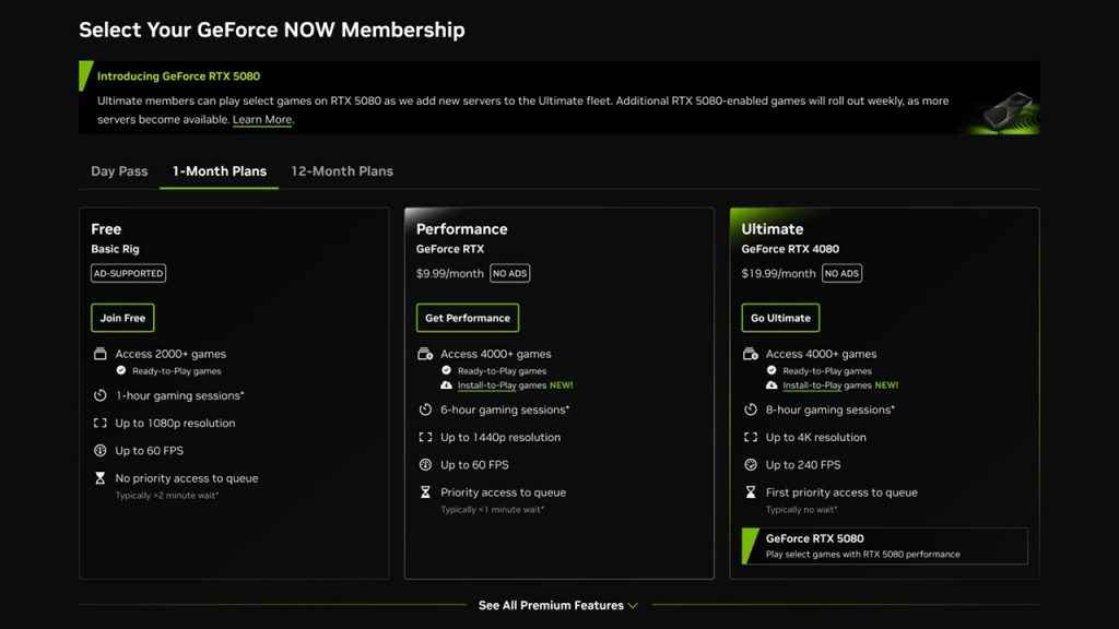 NVIDIA GeForce Now Pricing Tiers