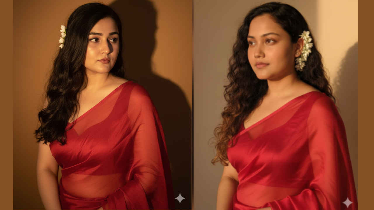 পুজোর আগে লাল শাড়ির আমেজে রমল সোশ্যাল মিডিয়া, Gemini AI দিয়ে আপনিও বানিয়ে নিন ষষ্টী থেকে দশমীর ছবি