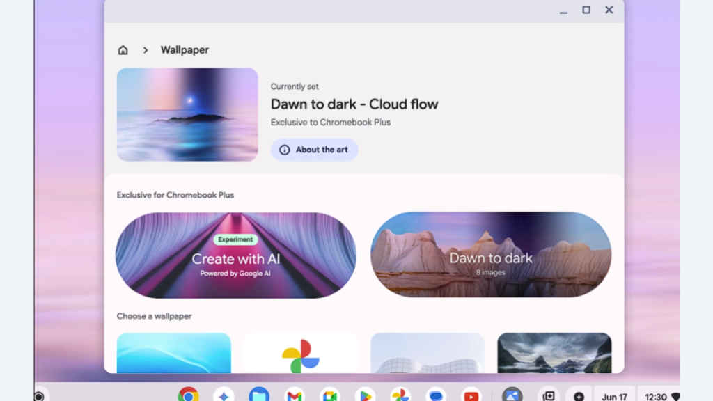 Generative AI wallpaper and video call backgrounds on Chromebook Plus