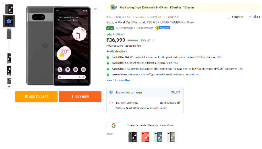 Google Pixel 7a flipkart banner