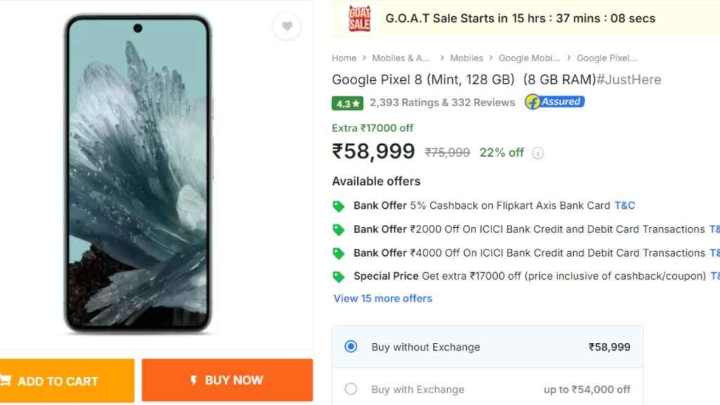 Google Pixel 8 Flipkart Deal