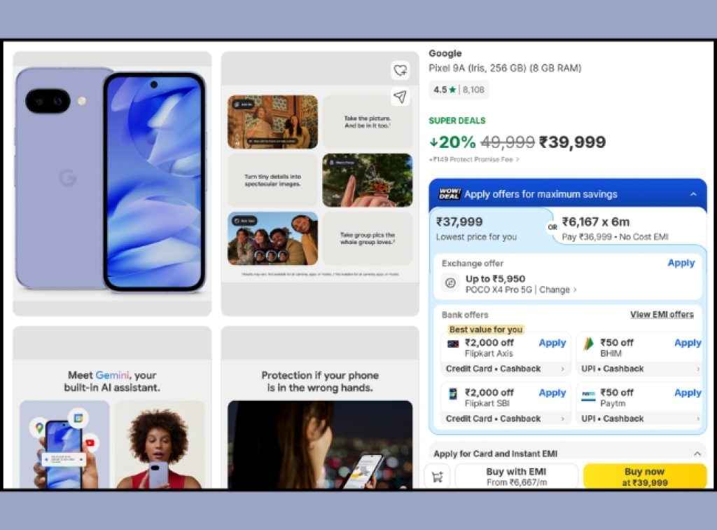 Google Pixel 9a deal on flipkart big saving days sale