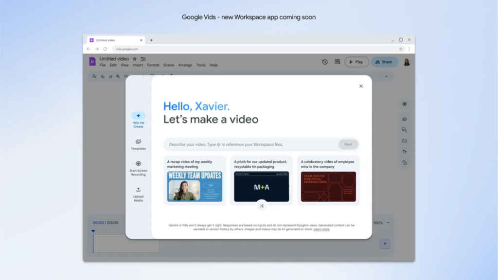 Google Vids : AI-powered video creation app for work
