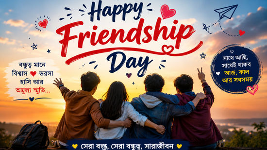 Happy Friendship Day 2026 Whatsapp status video: ফ্রেন্ডশিপ ডে উপলক্ষে বন্ধুদের পাঠিয়ে দিন হোয়াটসঅ্যাপ, ফেসবুক এবং ইনস্টাগ্রামে শর্ট ভিডিও, রইল সেরা কিছু স্ট্যাটাস