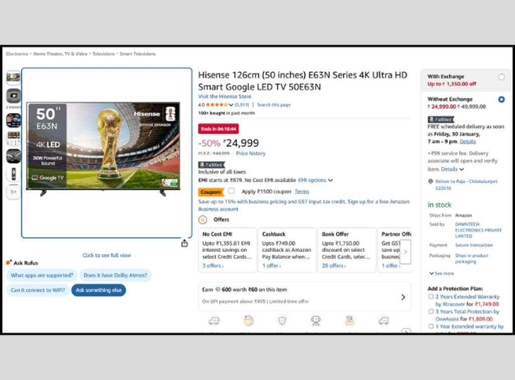 Hisense 50 inch Smart Tv offer