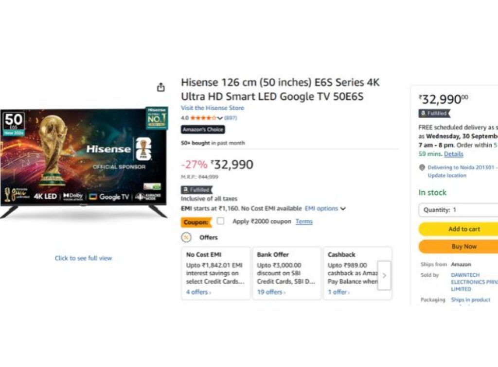 Hisense (50 inches) E6S Series 4K Ultra HD Smart LED Google TV