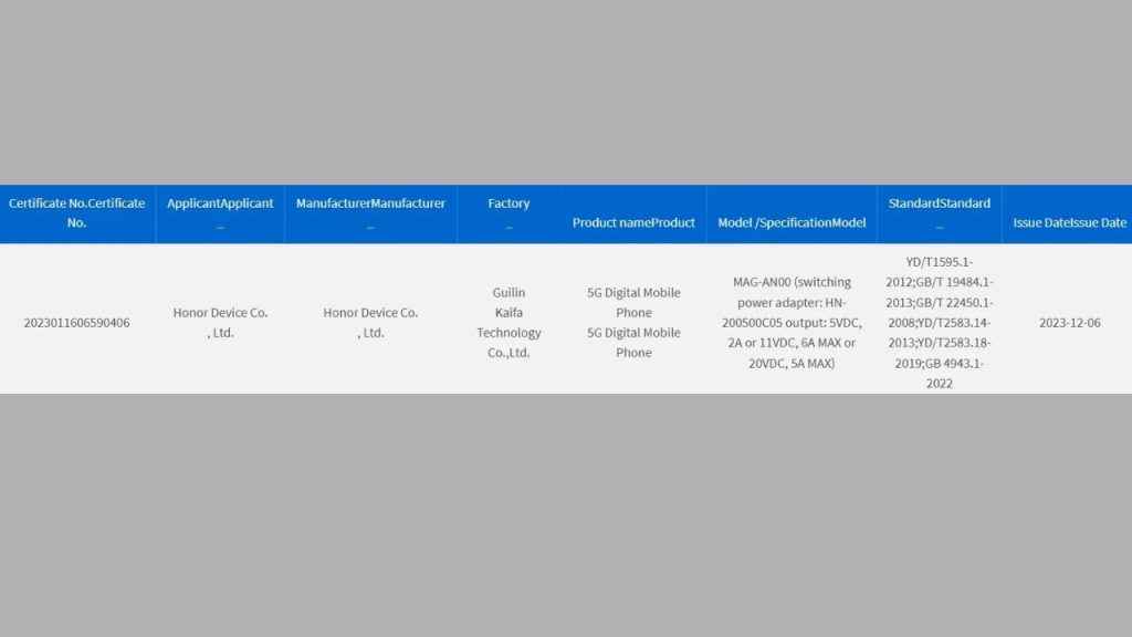 Honor 90 GT appears on 3C certification with 100W charging support
