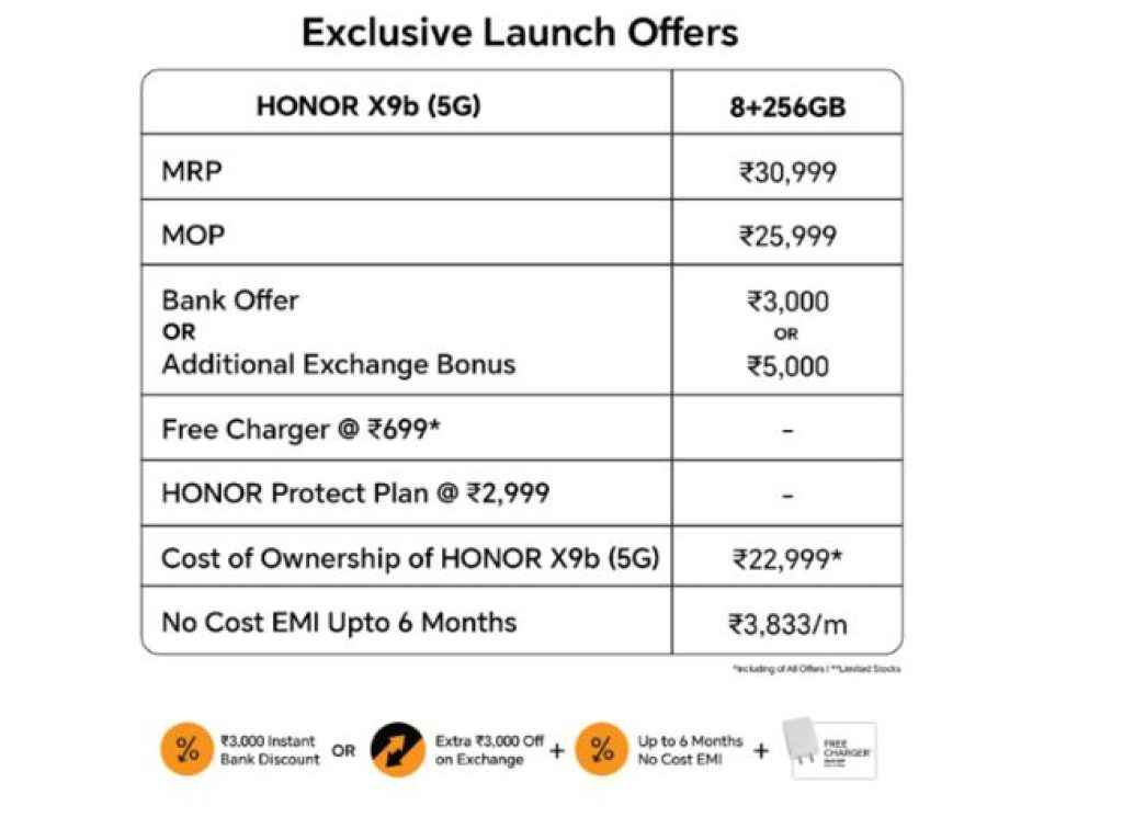 Honor X9b லான் launch offers 