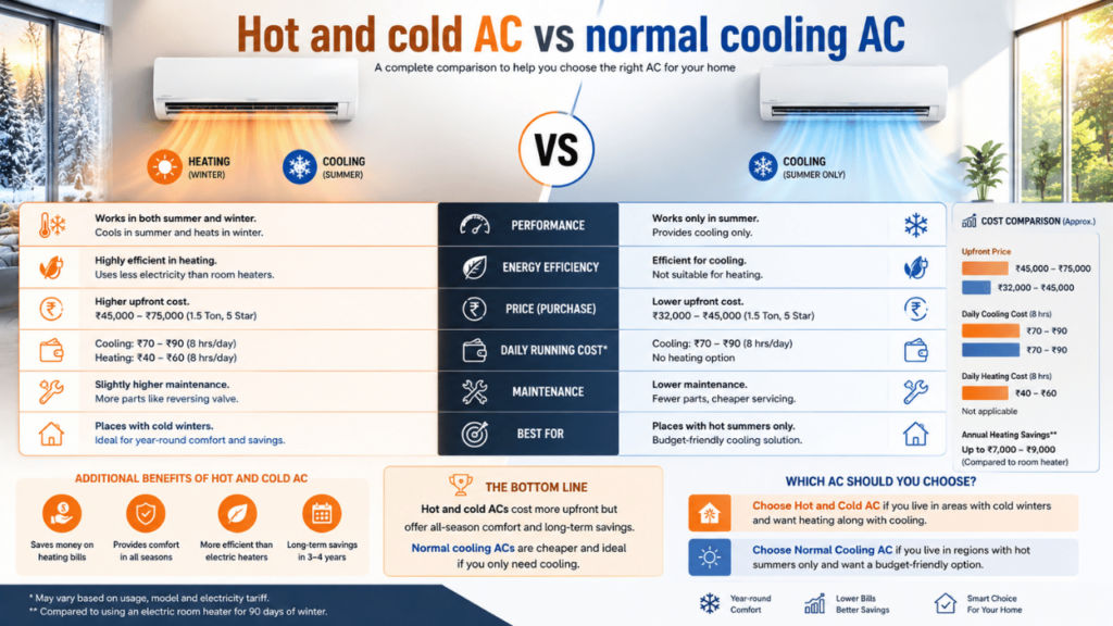 Hot and cold AC vs normal cooling AC features