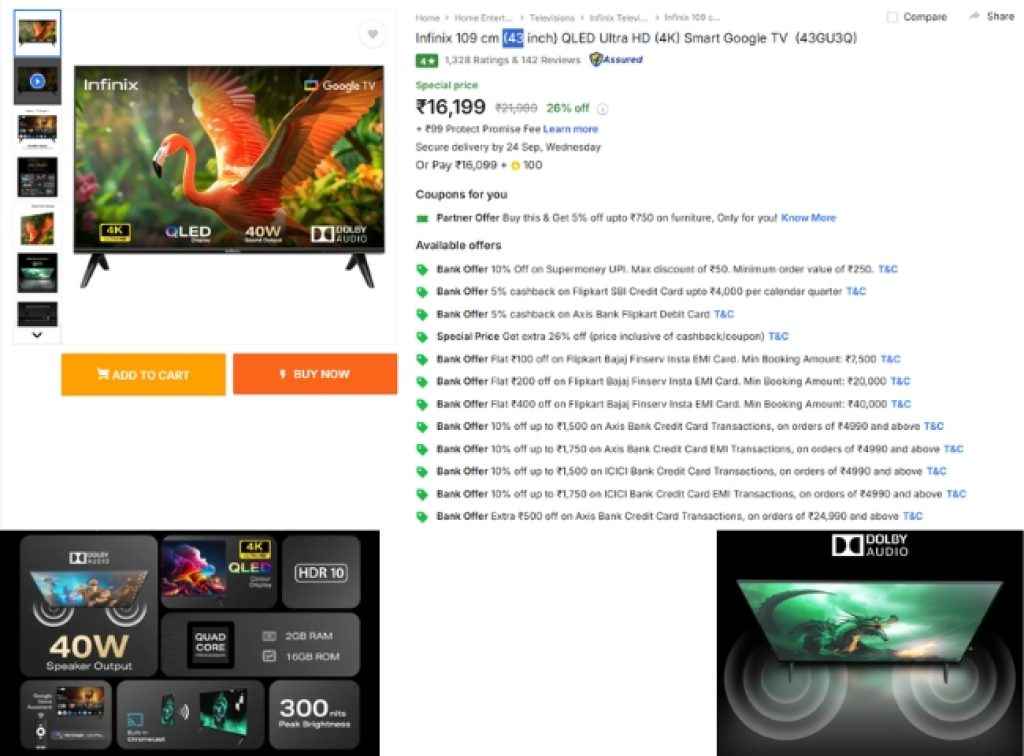 Infinix 43 inch QLED Smart Tv deal