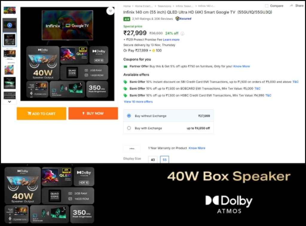 Infinix (55) QLED Smart Tv Offer
