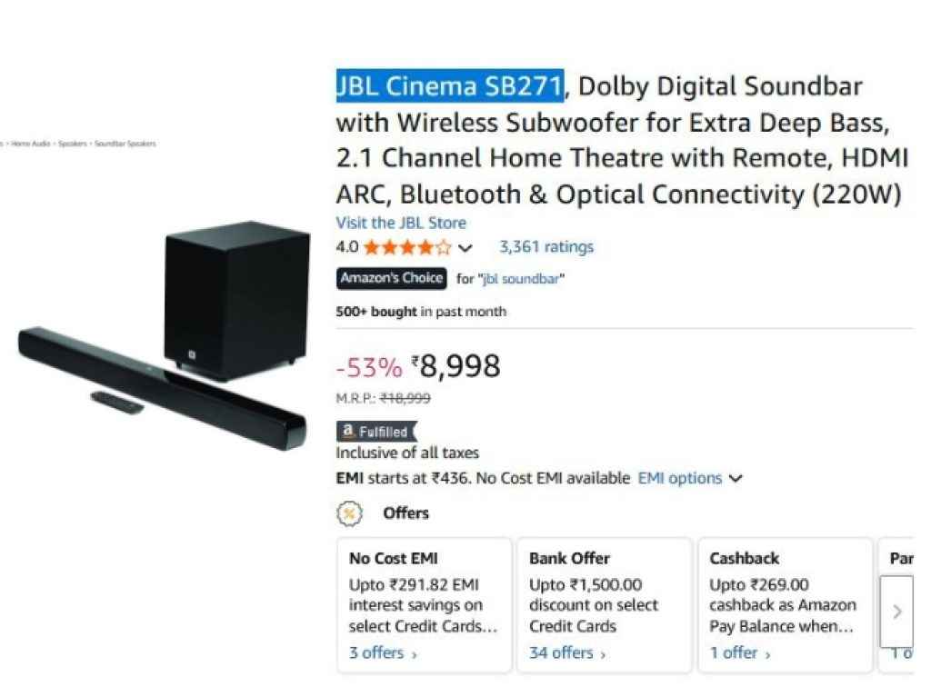 JBL Dolby Digital Soundbar
