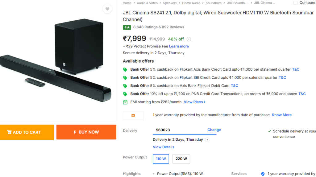 JBL Soundbar in Flipkart