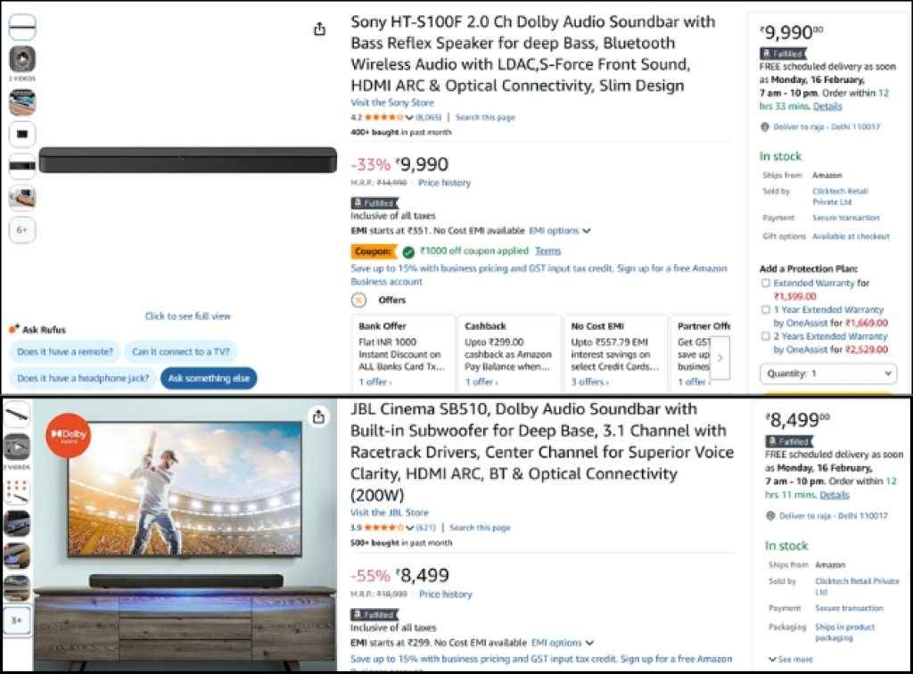 JBL vs Sony Dolby soundbar deal on amazon