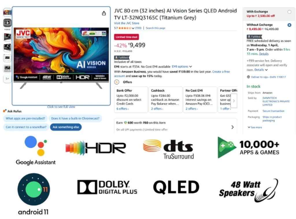 JVC QLED Smart Tv deal on amazon