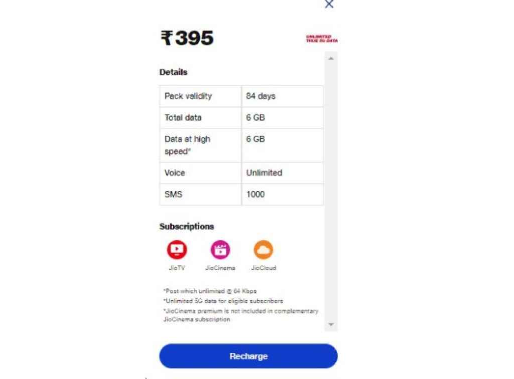 Jio யின் 395 plan